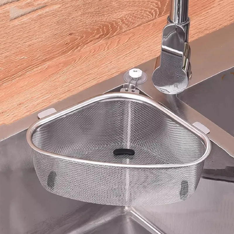 Stainless Steel Triangle Sink Drain Basket & Organizer Rack