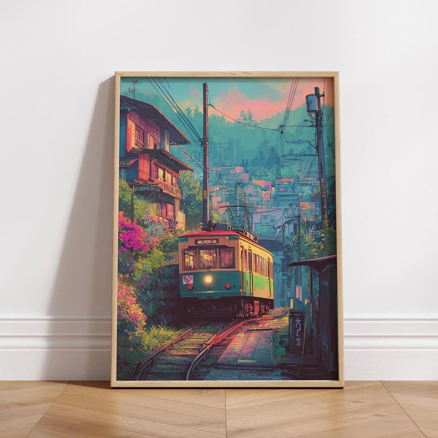 Retro Japanese Railway Canvas Print | Tokyo Rainy Night Wall Art