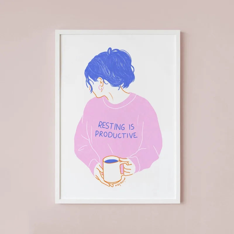 Modern Minimalist Line Girl Illustration Poster Girly Busy Resting Reading Book Canvas Painting Wall Art Living Room Home Dec Peaceful Pleasures Health and Wellness 12 20x30cm Unframed