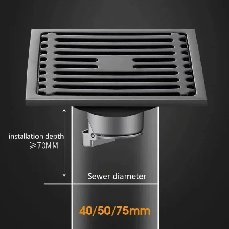 10cm Square Stainless Steel Floor Drain | Anti-Odor Cover
