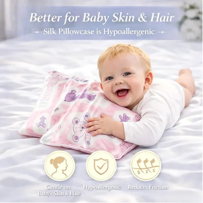 pink Little Bear 100% Pure Mulberry Silk Kids Pillowcase - Envelope closure 19 momme 6A Grade 30*50CM Peaceful Pleasures Health and Wellness