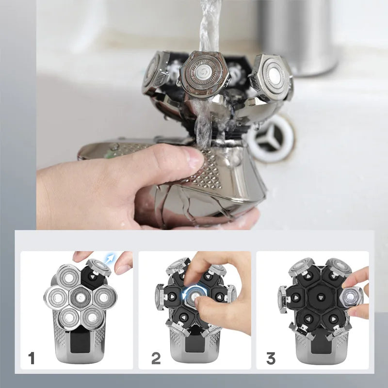 Mens 7 Blade Razor Replacement Shaving Heads Floating Washable Electric 7D Shavers Trimmers Kit Cutter Blades Peaceful Pleasures Health and Wellness