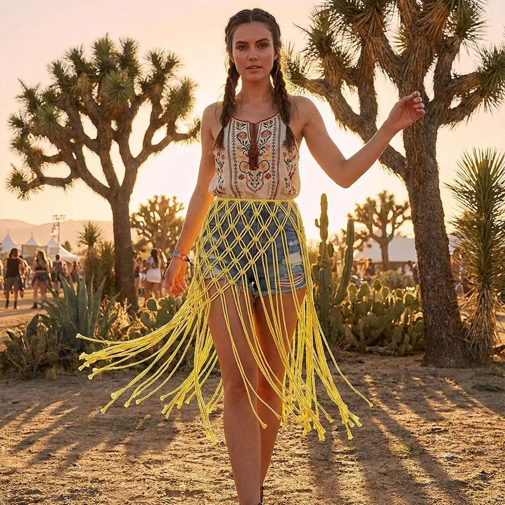 Bohemian Tassel Waist Belt | Handwoven Macrame Fringe Waistband