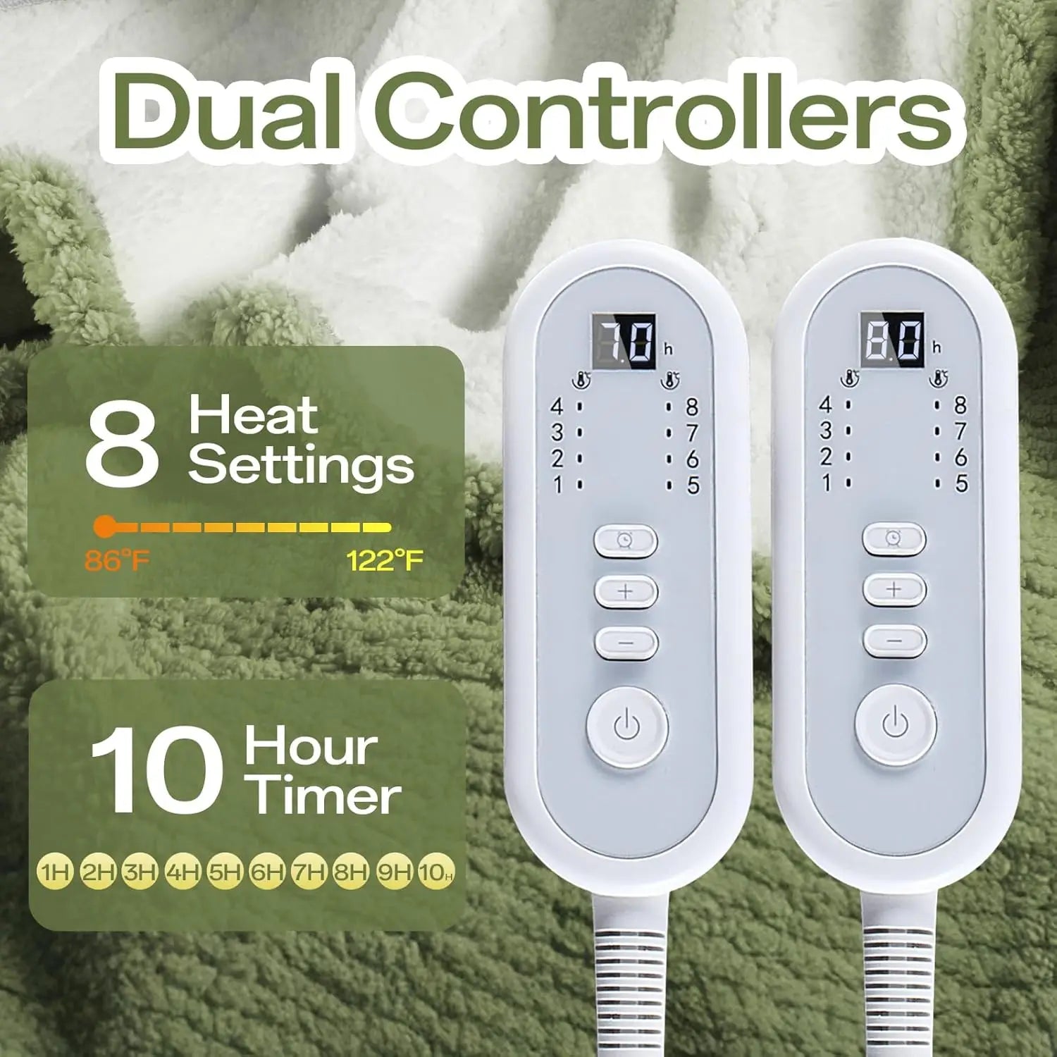 Queen Size Heated Electric Blanket, Sherpa, Dual Control, 8 Heat Levels, Auto-Off Electric Heated Blanket Peaceful Pleasures Health and Wellness