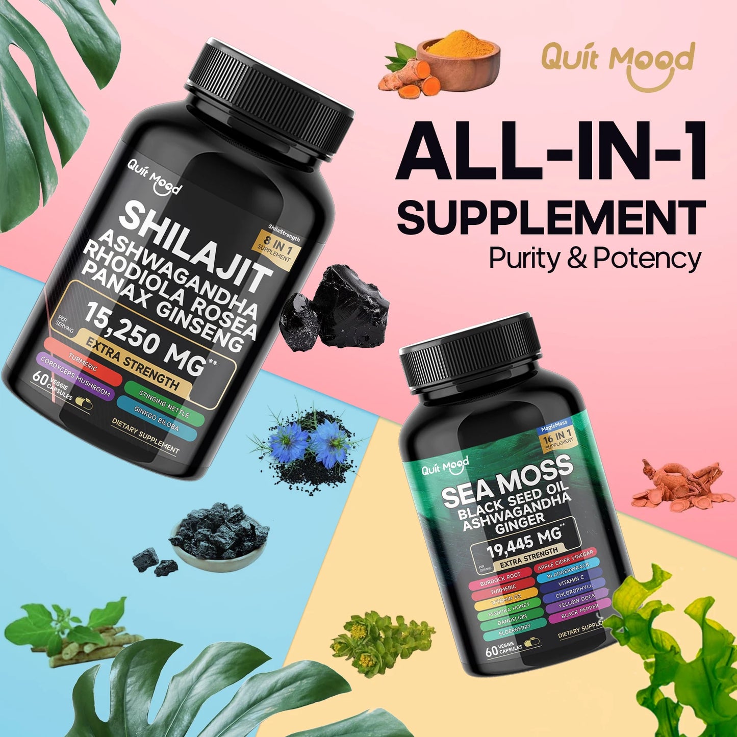 Sea Moss Shilajit Energy Bundle – Black Seed Oil & Ashwagandha Herbal Supplements Peaceful Pleasures Health and Wellness