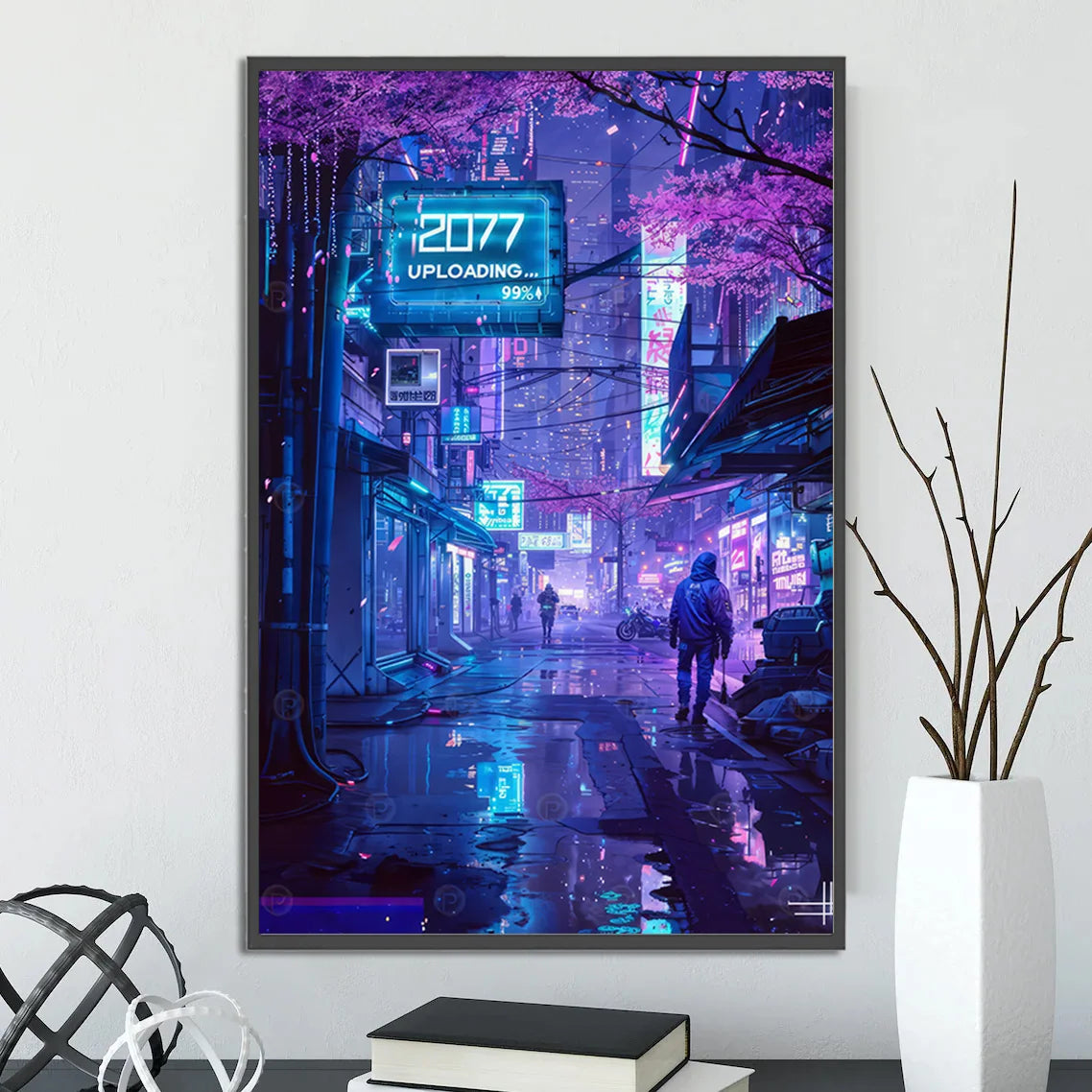 Cyberpunk City Canvas Wall Art | Sci-Fi Poster for Game Room