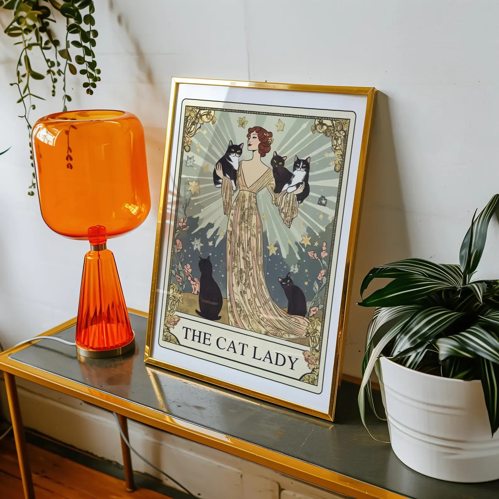 The Cat Lady Tarot Print, Art Nouveau Cat Lovers Wall Art, Vintage Cat Poster, Cat Mom Gift, Unique Cat Print, Apartment Decor Peaceful Pleasures Health and Wellness