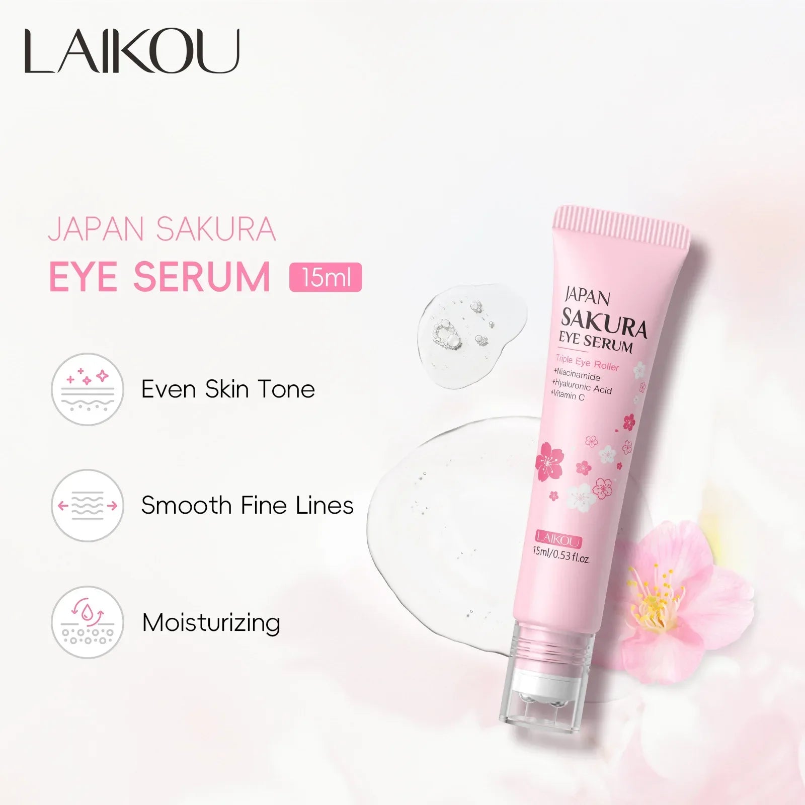 LAIKOU Sakura Eye Serum Roller – Anti-Aging, 15ml Peaceful Pleasures Health and Wellness