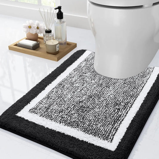 Microfiber Bathroom Closestool Carpet Waterproof Non-slip Quick Drying Machine Washable TPR Backing Medium Velvet Toilet Mats Peaceful Pleasures Health and Wellness Black Ushape 500MMx600MM