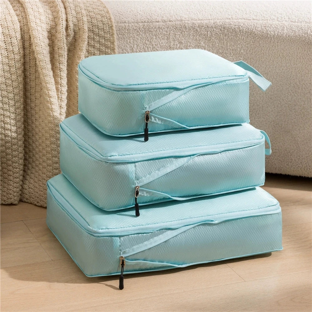 3-Piece Travel Compression Storage Bags | Luggage Packing Organizer Travel Packing Organizer Peaceful Pleasures Health and Wellness Blue