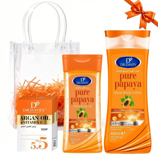 DR.DAVEY Papaya Skin Care Gift Set – Lotion, Soap & Body Oil Body Care Gift Set Oasis Select