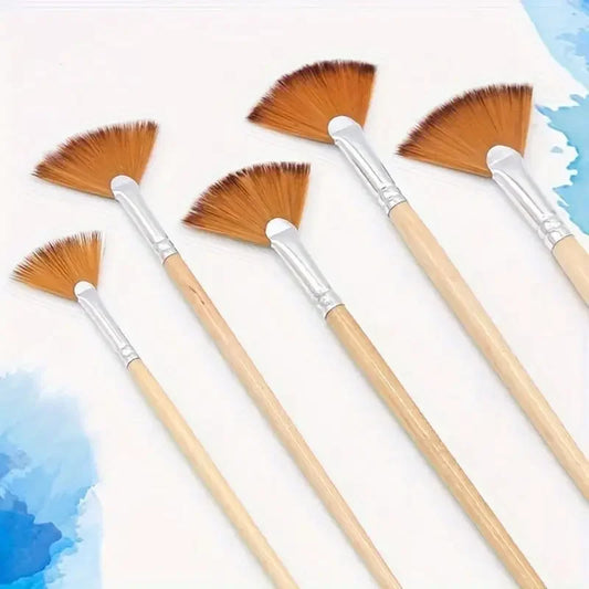 Professional 5-Piece Fan Brush Nylon Bristles Acrylic Watercolor Peaceful Pleasures Health and Wellness