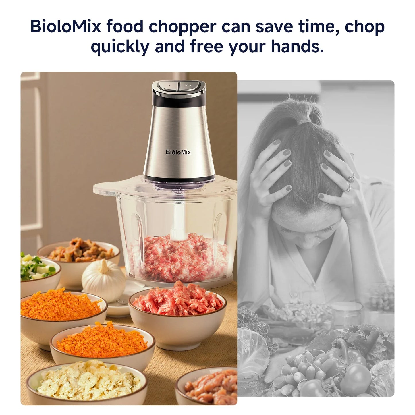 BioloMix Mini Electric Food Chopper 300W – Dual Bowl Food Chopper Peaceful Pleasures Health and Wellness