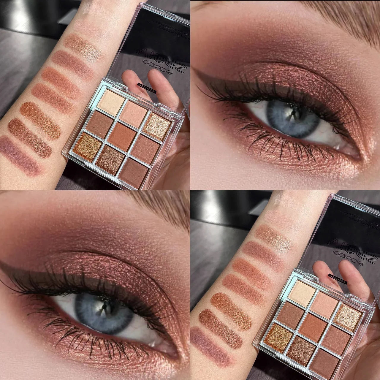 9-Color Red Brown Glitter Eye Shadow Palette | Shimmer & Matte