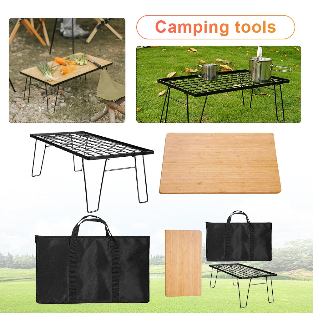 Folding Camping Table with Bamboo Board & Storage Bag Peaceful Pleasures Health and Wellness