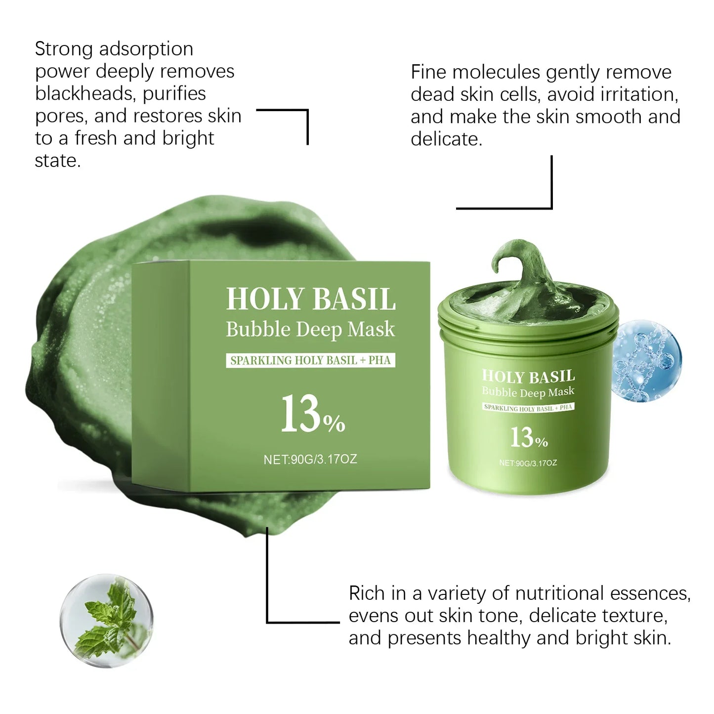 Holy Basil Bubble Mud Mask – Deep Cleansing & Oil Control 90g