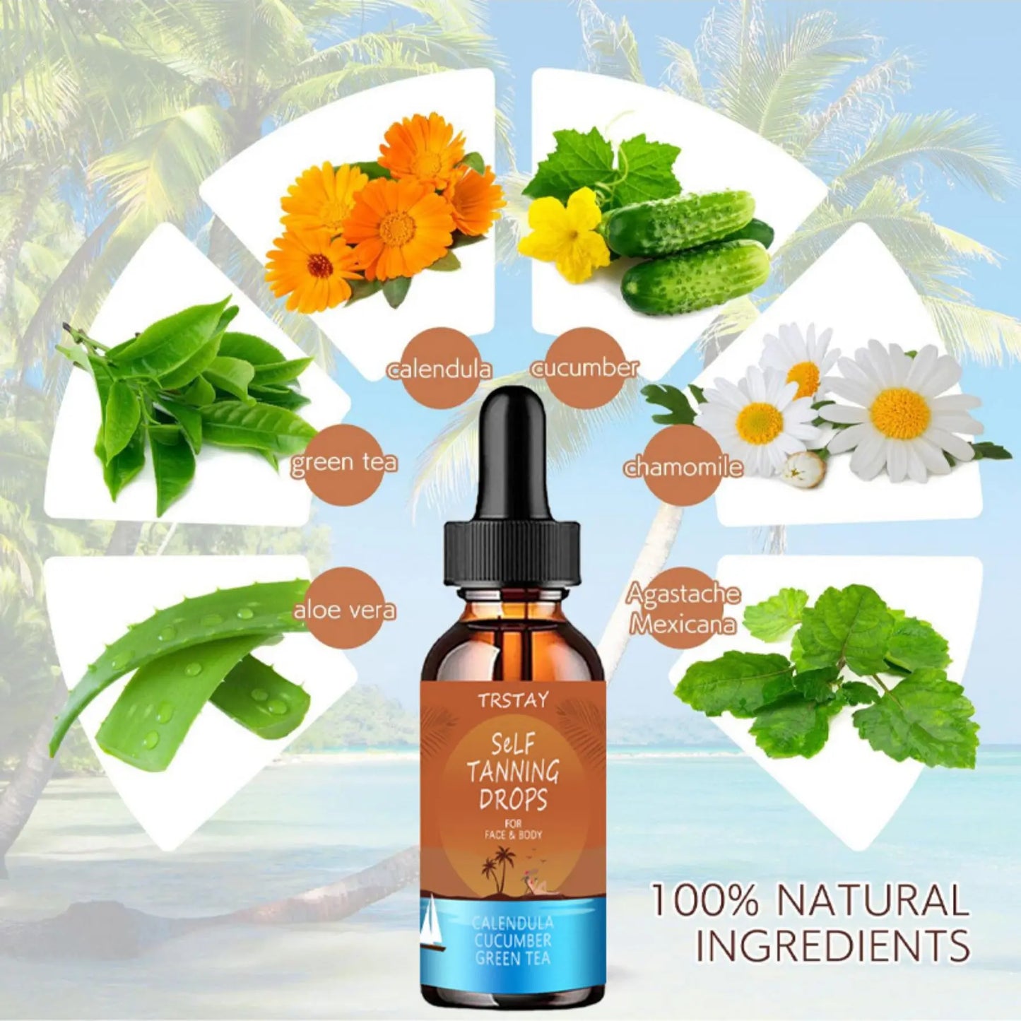 TRSTAY Self-Tanning Drops – Cucumber, Green Tea & Calendula