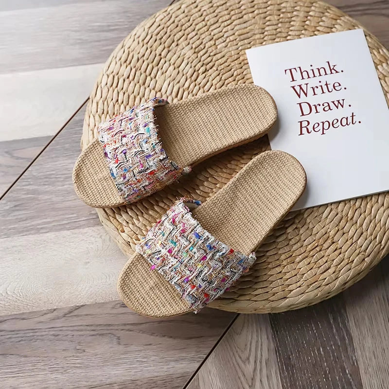 Women's Breathable Linen Flat Slippers | Summer Slides & House Shoes