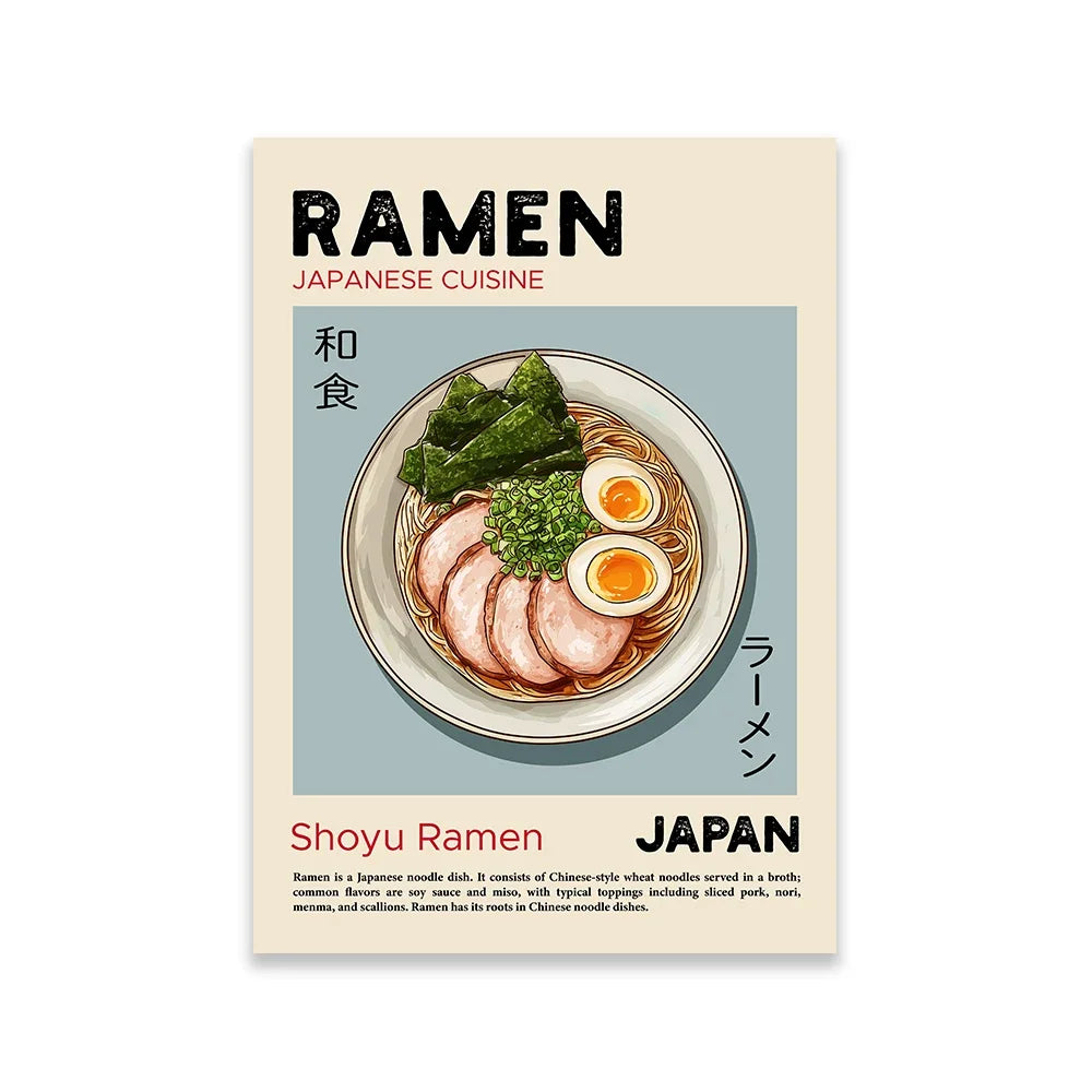 Kitchen Food Poster Pizza Ramen Sushi Spaghetti Kimchi Pancakes Croissant Dumpling Wall Art Canvas Print for Dinning Room Decor Peaceful Pleasures Health and Wellness 2 40x50cm