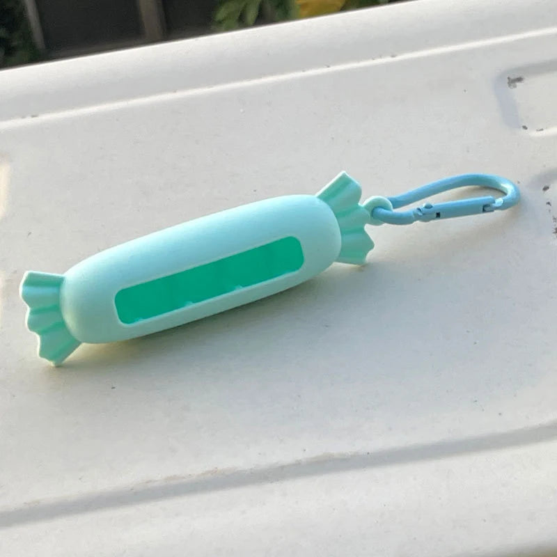 Bow Candy Peanut Shape Silicone Lipstick Cover Keychains Portable Solid Color Lipstick Storage Bag Light Weight Lip Balm Holder Peaceful Pleasures Health and Wellness C Cyan