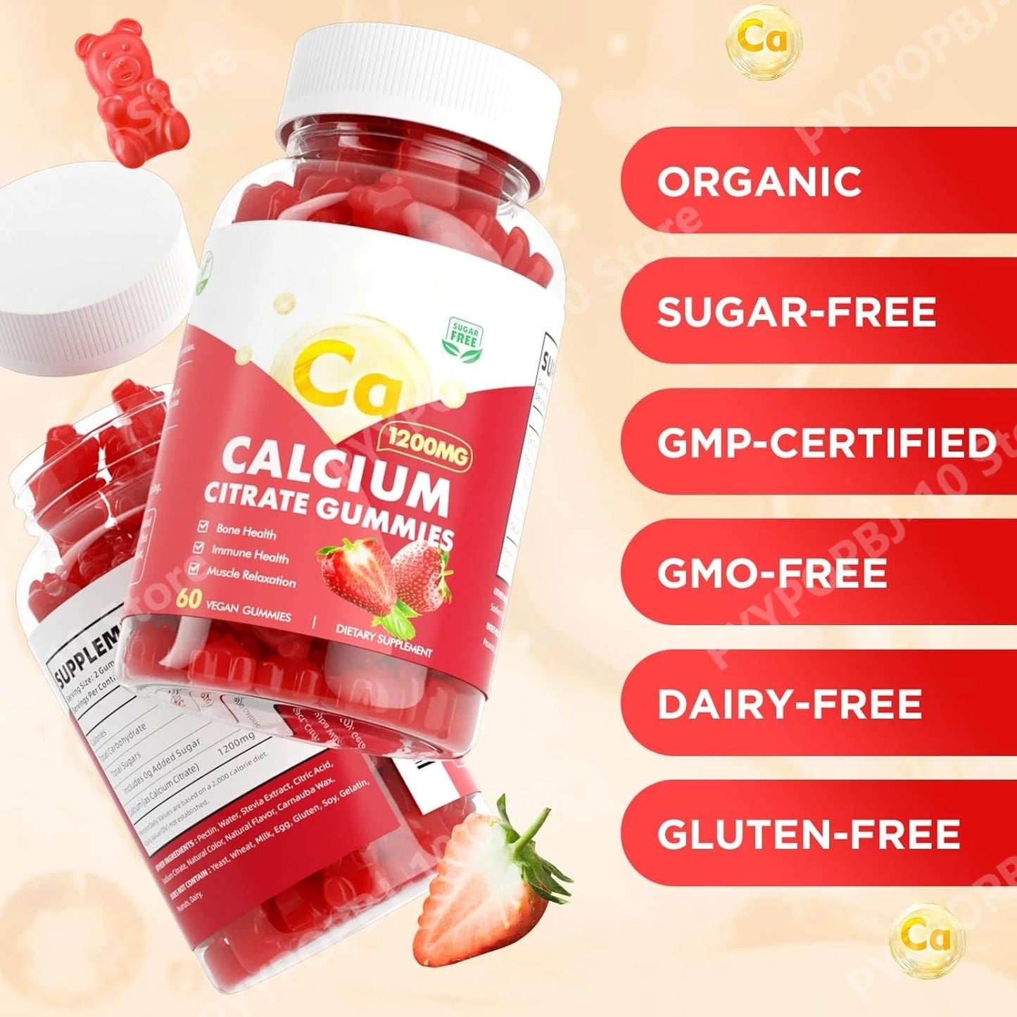 Calcium Citrate Gummies 1200mg Sugar Free – Strawberry 60ct