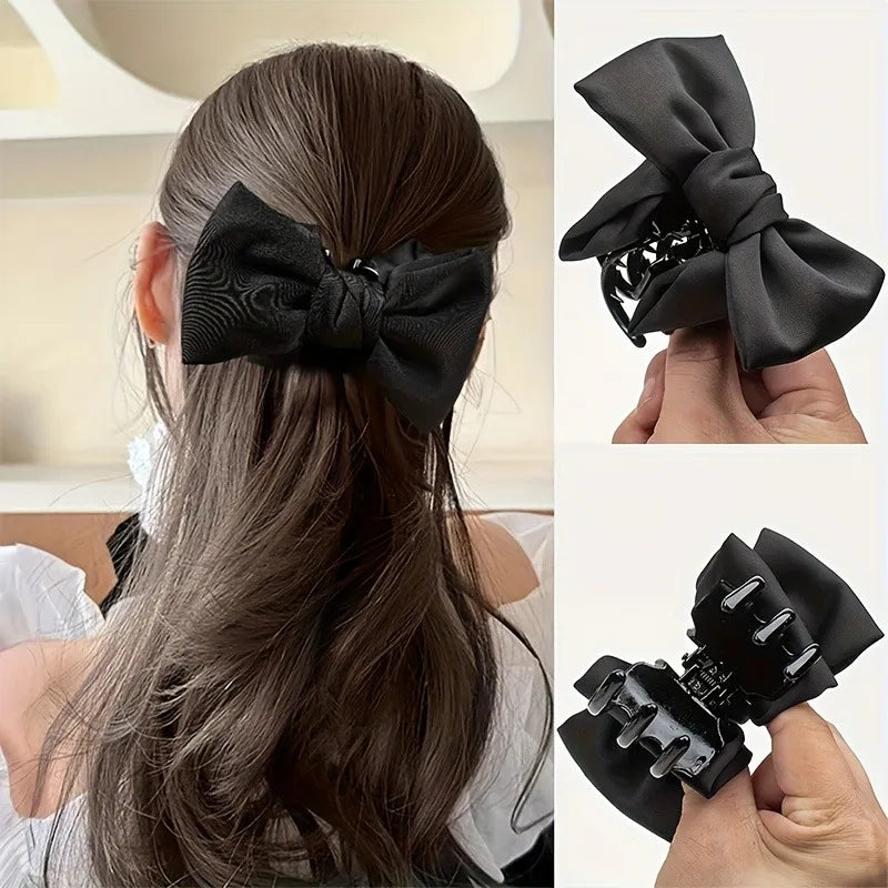 3-Pack Satin Bow Hair Clips | Large Firm Disc Grip for Women
