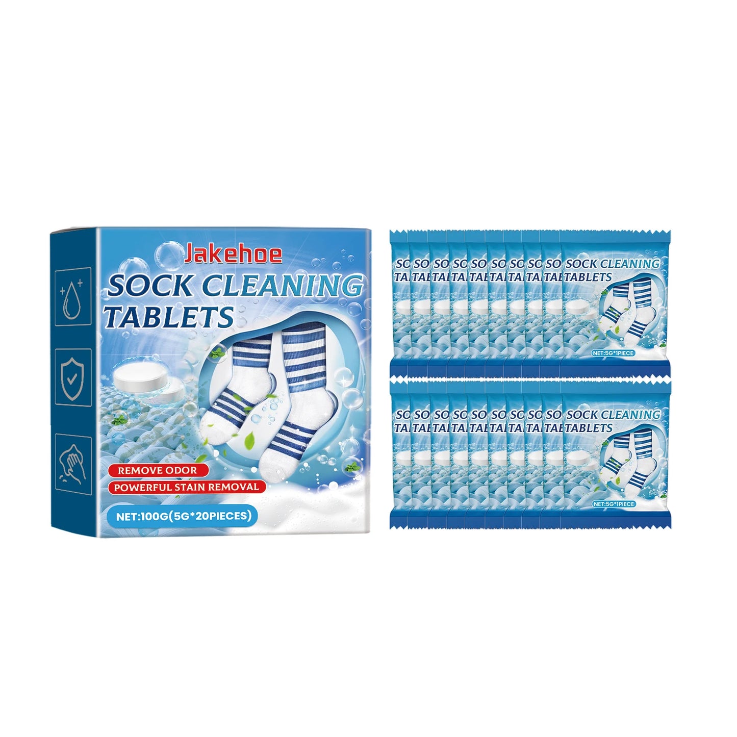 JAKEHOE 20-Pack Sock Cleaning Tablets – Stain & Odor Remover