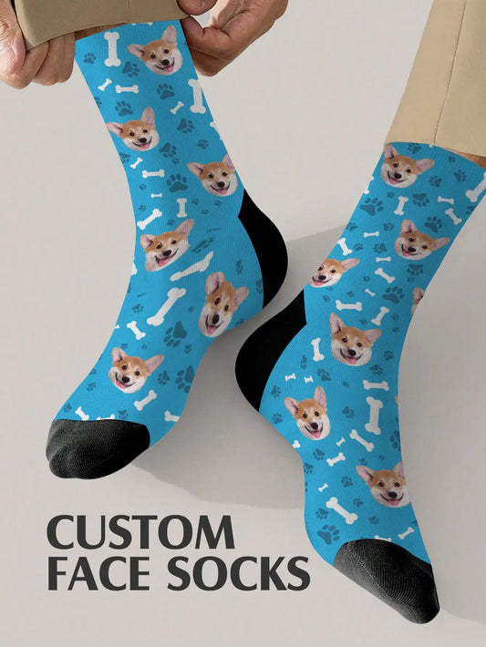Custom Face Socks Custom Photo Sock Custom Printed Socks Personalized Funny Face Socks Put Any Face On The Socks Anniversary Peaceful Pleasures Health and Wellness Blue L