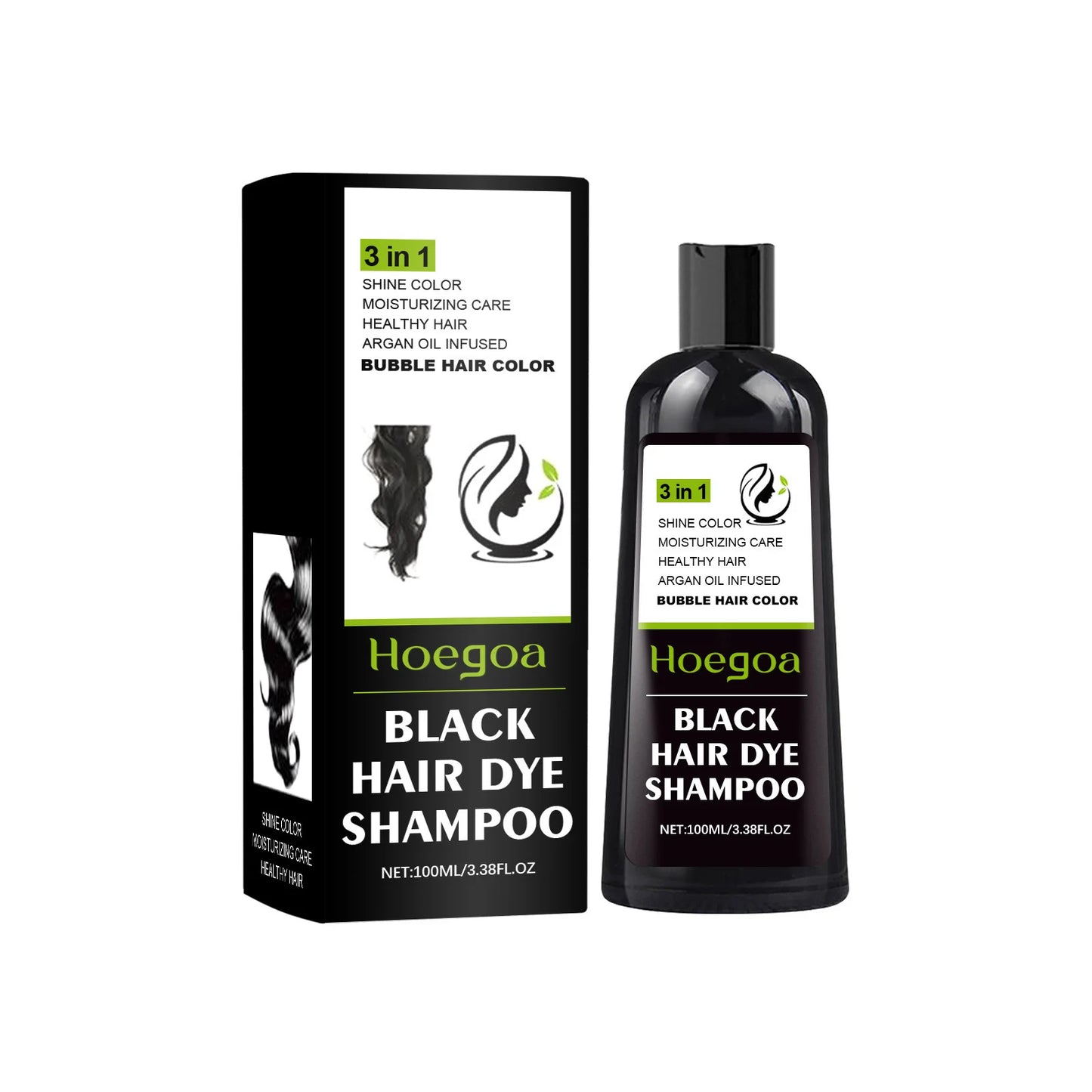 HOEGOA Natural Hair Dye Shampoo – Brown & Black | Gray Coverage, Nourishing, Permanent Color 100ml Peaceful Pleasures Health and Wellness Black