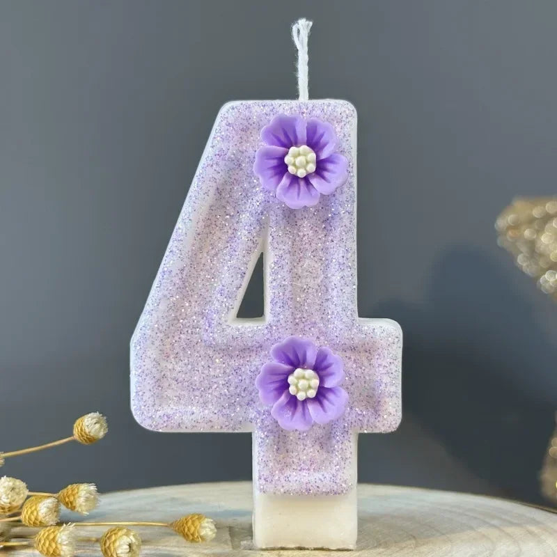 2026 New Cute Purple Flowers 3D Number Cake Candles for Birthday Party Decorations Birthday Decoration Cake Decorating Tools Peaceful Pleasures Health and Wellness 4