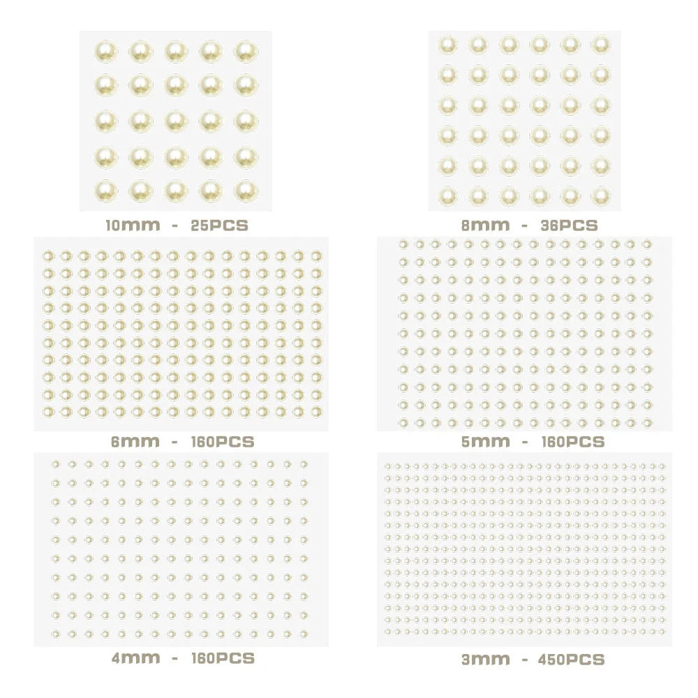 Mixed Self Adhesive White Imitation Pearl Rhinestones Stickers Face