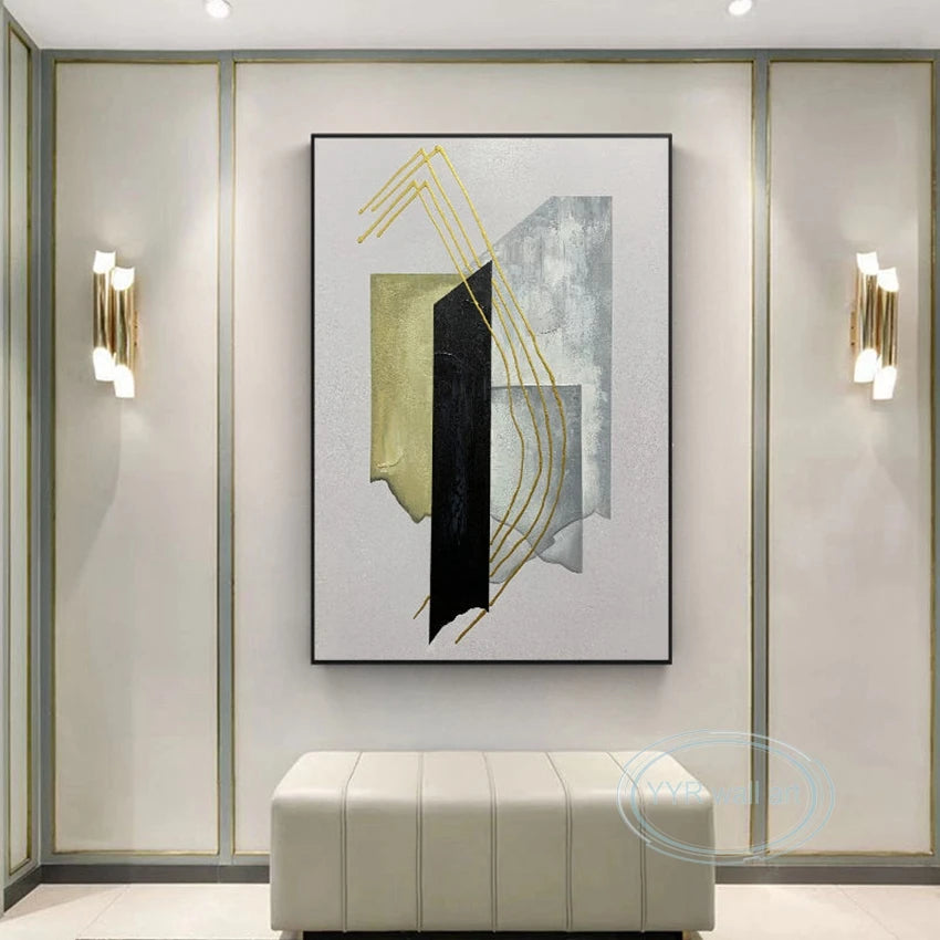 Handmade Abstract Gold Foil Oil Painting on Canvas | Wall Art Abstract Canvas Painting Peaceful Pleasures Health and Wellness