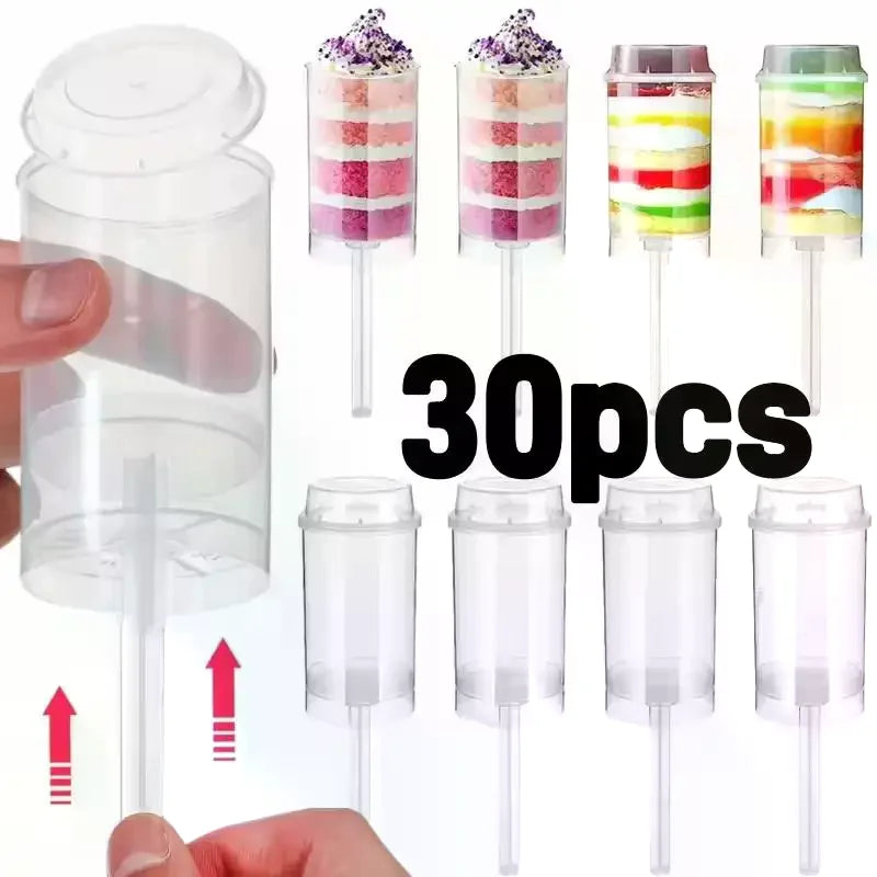 30-Pack Push-Up Cake Shooters with Lids | Clear Dessert Cups Push-Up Dessert Shooters Peaceful Pleasures Health and Wellness