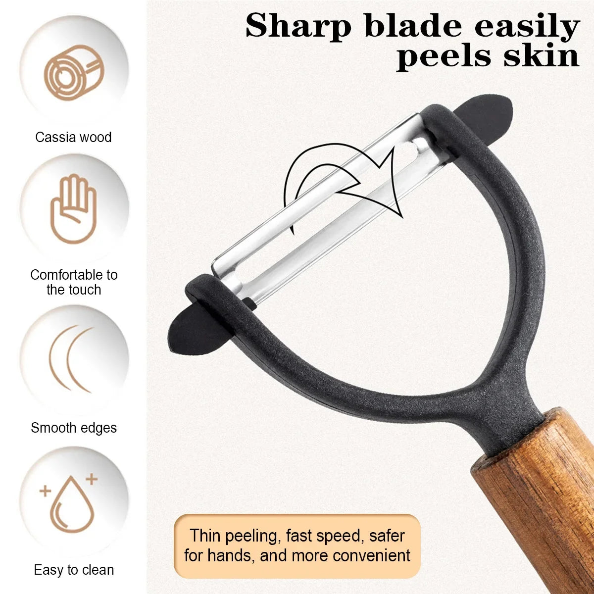 1/2 Pcs Premium Y/P Type Stainless Steel Multifunctional Peeler, Acacia Wood Handle Ultra Sharp Blade Vegetable Potato Apple Peaceful Pleasures Health and Wellness
