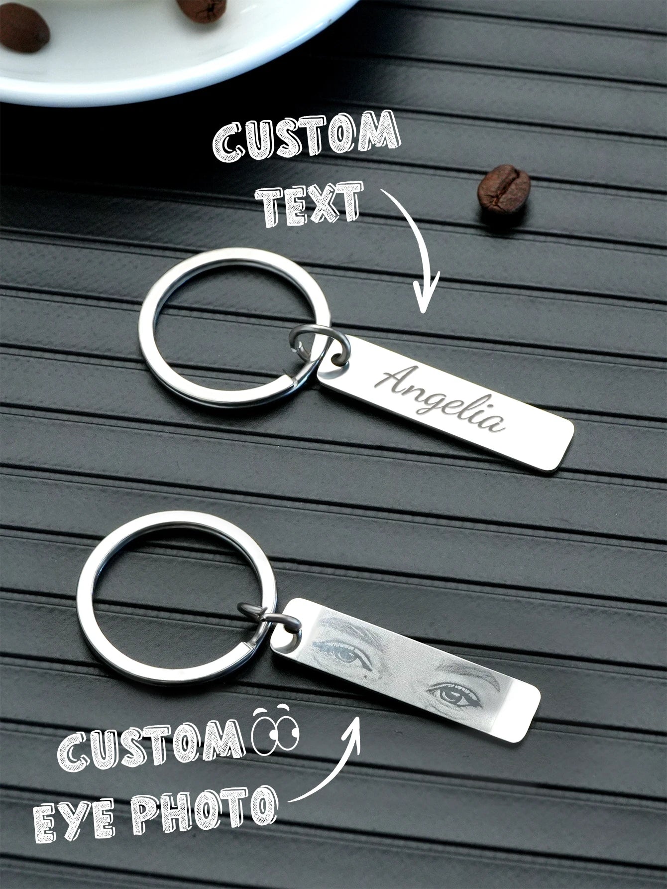 Custom Eyes Keychain Personalized Photo Text Keyring for Couples Birthday Anniversary Christmas Gift for Men Women Friends Peaceful Pleasures Health and Wellness