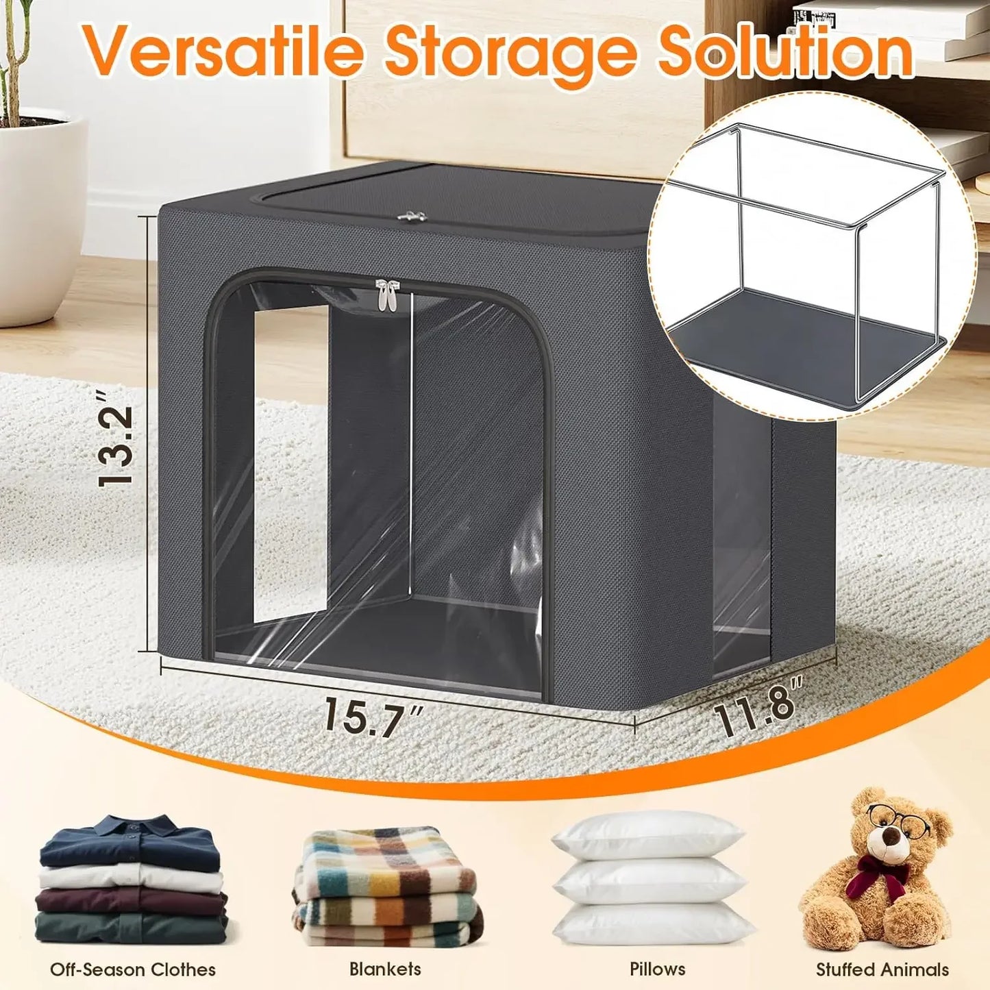 4-Pack Foldable Storage Bins with Metal Frame, 40L Clear Window Boxes, Top & Front Zippers for Closet Bedroom Organization Peaceful Pleasures Health and Wellness