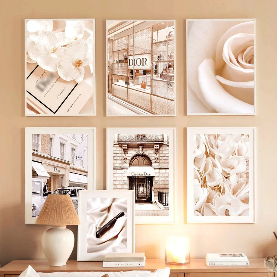 French Garden Beige Street View Canvas Wall Art | Nordic Print