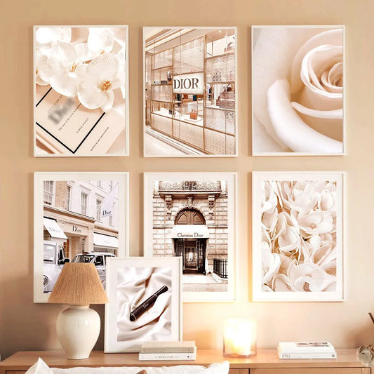 French Garden Beige Street View Canvas Wall Art | Nordic Print Canvas Wall Art Peaceful Pleasures Health and Wellness