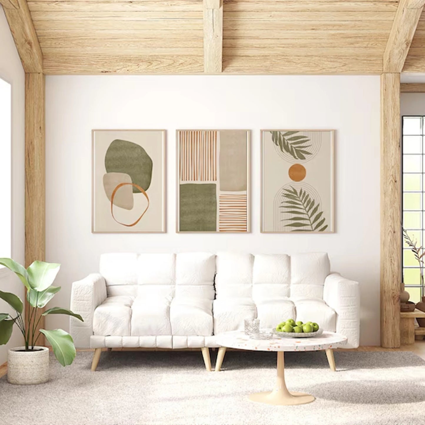 3-Piece Boho Leaves Abstract Canvas Wall Art Print Set