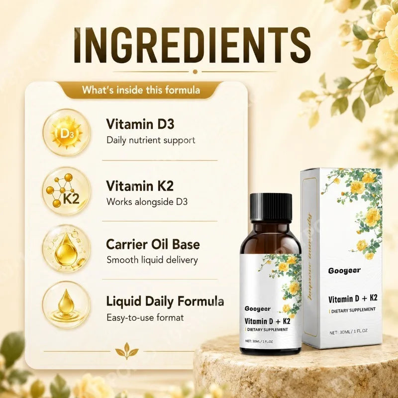 Vitamin D3 K2 Liquid Drops | Bone Wellness | NonGMO | 30ml