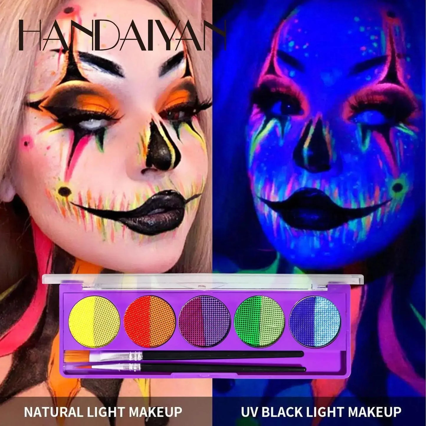 UV Glow Face & Body Paint Palette – High Pigment Water-Based