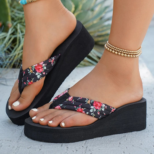 Women's Retro Floral Flip Flops | Beach Wedge Sandals Women's Flip Flops Peaceful Pleasures Health and Wellness C 37