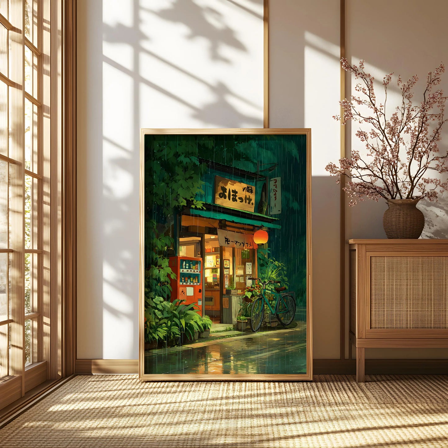 Retro Japanese City Rain Canvas Wall Art Poster | Frameless Canvas Wall Art Peaceful Pleasures Health and Wellness TL674 30x40cm Unframed