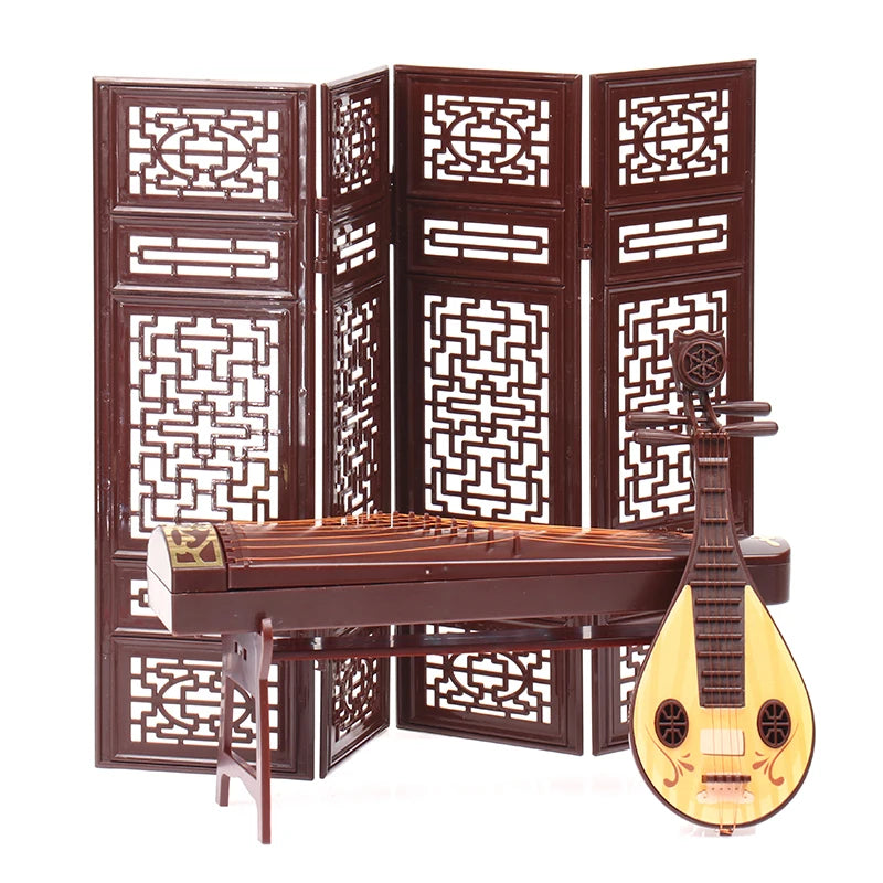 Dollhouse Miniature Folding Screen Guzheng Fan Ornaments 1:12