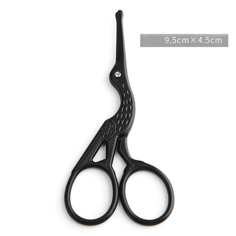 Stainless Steel Crane-shaped Scissors Safety Round-head Manual Nose Hair Trimmer Beauty Shaving Small Scissors Peaceful Pleasures Health and Wellness Black