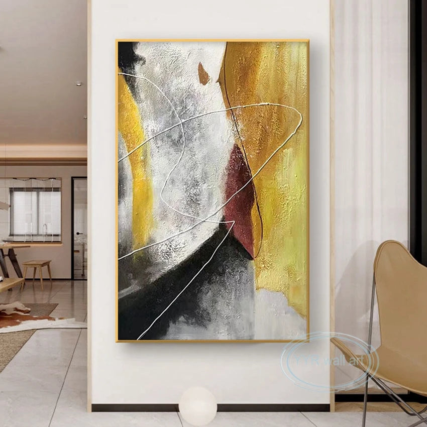 Canvas Art Decor Mural Handmade Modern Abstract Oil Painting Yellow Black Texture Wall Poster For Living Room Bedroom Restaurant Peaceful Pleasures Health and Wellness