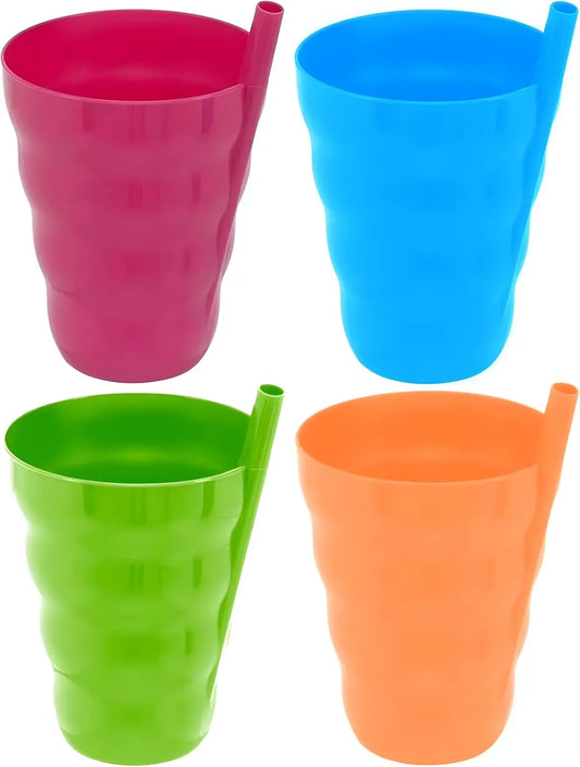 Pack of 4 10OZ Direct Cup with Straw for Kids Cup with Built in Straw Stackable BPA-Free Plastic Sip-A-Cup Drink Tumblers Milk Peaceful Pleasures Health and Wellness 16OZ Straw Cups