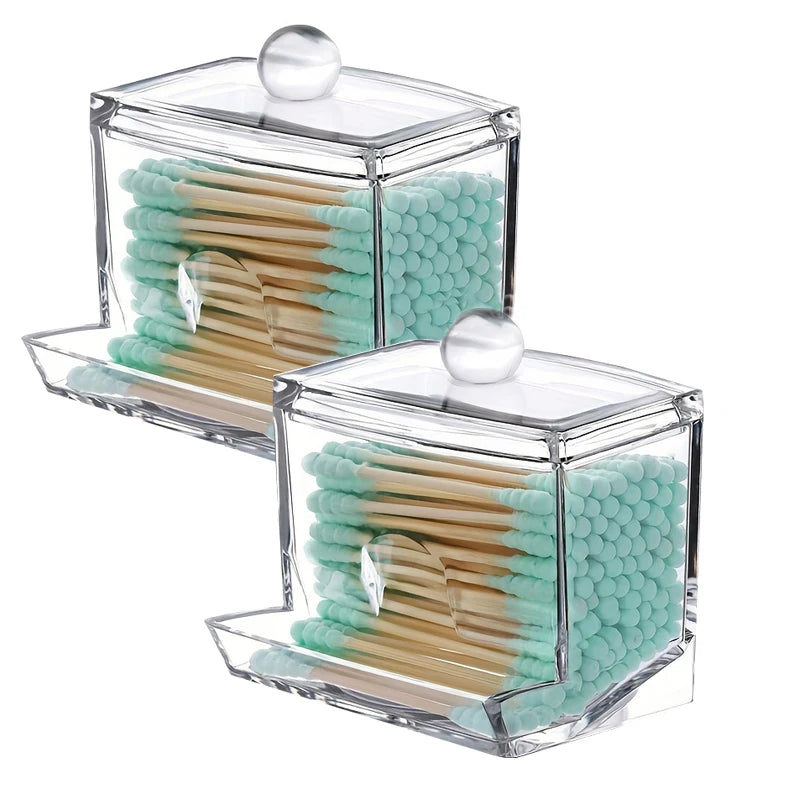 Clear Apothecary Jar Cotton Swab & Pad Holder – Bathroom Canister Organizer (1 or 2 Pack)
