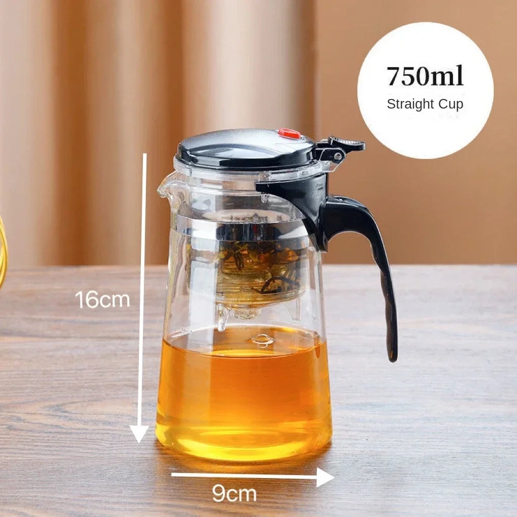 750ML Creative High Borosilicate Glass Filter Teapot with Filter Press Floating Cup Large Capacity Tea Set for Home Office Gift Peaceful Pleasures Health and Wellness 750ml cone type