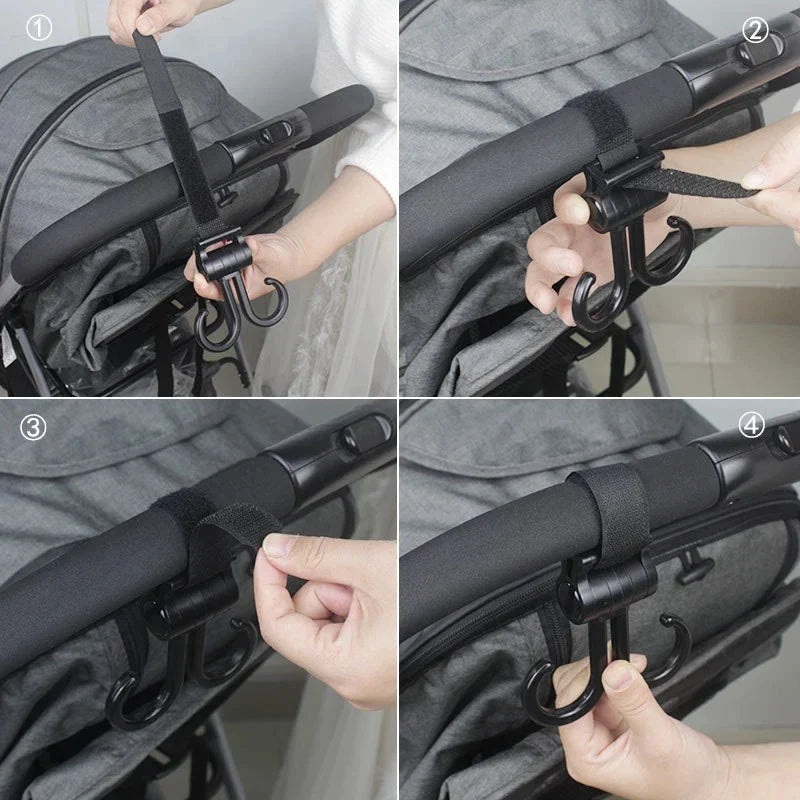 Double Hook Baby Stroller Hanger – 360° Rotation Organizer